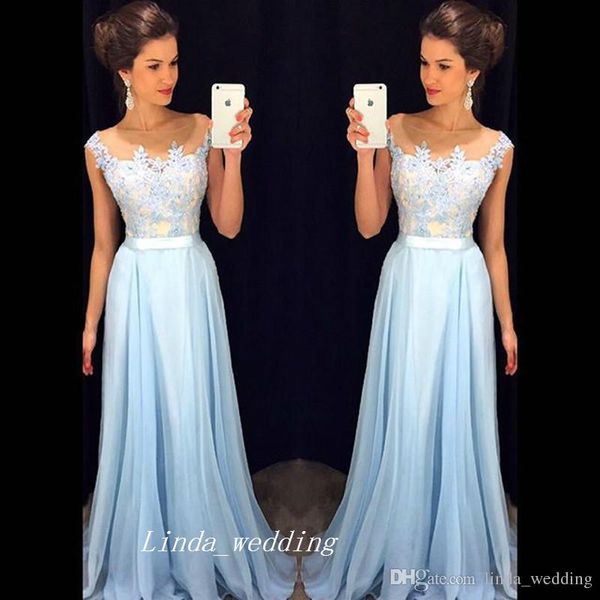 2019 Günstiges blaues Brautjungfernkleid im Landhausstil mit eleganter Applikation, Trauzeuginkleid, Hochzeitskleid, Übergröße, Vestidos Damas de Honor