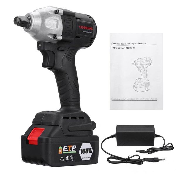 

doersupp 630nm 16800mah brushless cordless electric impact wrench electric wrench 168vf 1/2'' 110-240v with battery power tool