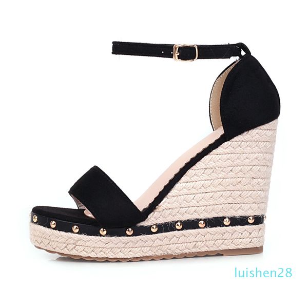 

fashion ladies sandals platform summer women shoes high heels shoes ankle strap chaussures femme rivet wedges for women l28, Black