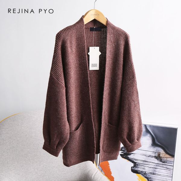 

rejinapyo women classic merino wool solid knitted cardigans ladies elegant all-match casual open stitch sweater, White