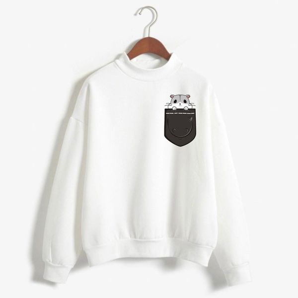 

pocket hamster around cute little hamsters winter men's high collar hoodies female harajuku from white, Black