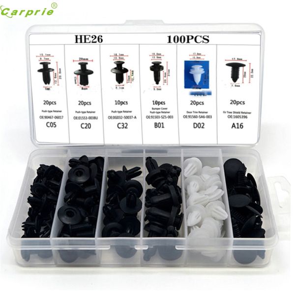 

carprie 100pcs car plastic rivets 6mm hole dia fastener universal screw buckle pin clips #a