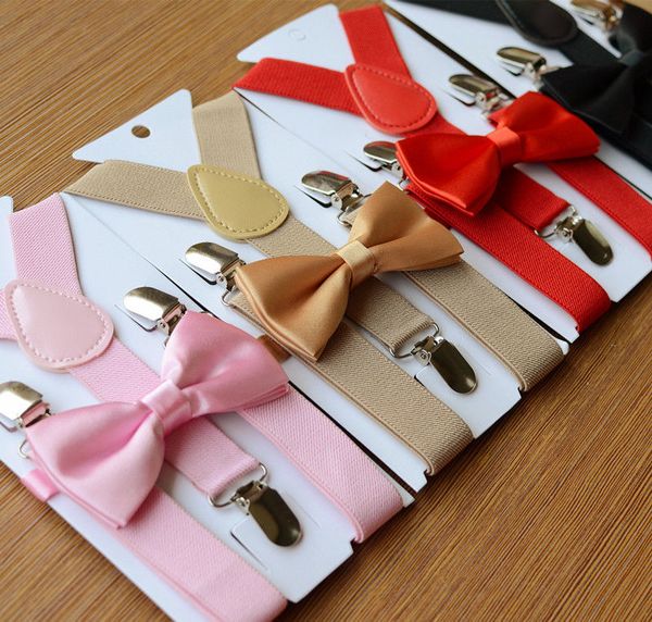 

multi color fashion casual convenient popular baby toddler kids adjustable suspender and bow tie set tuxedo wedding suit party, Red;brown