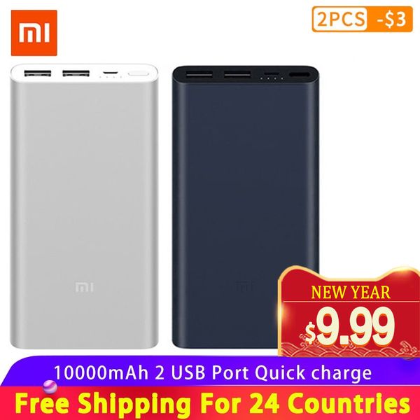 

original xiaomi mi power bank 2 10000 mah external battery portable charginquick charge 10000mah powerbank supports 18w charging
