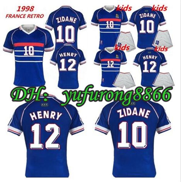 

men+kids 10 zidane 1998 france retro vintage zidane henry maillot de foot thailand quality soccer jerseys uniforms football jerseys shirt, Black;yellow