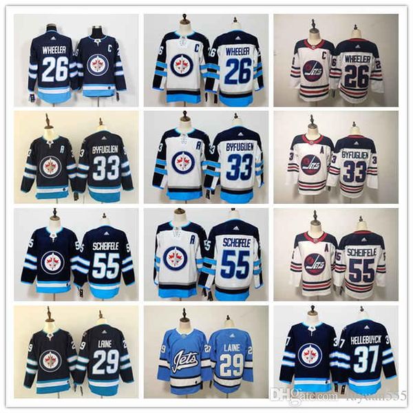 

men's winnipeg jets hockey jerseys 26 blake wheeler 29 laine 33 byfuglien 37 hellebuyck 55 mark scheifele hockey jerseys, Black;red