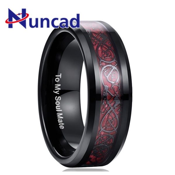 

male wedding jewelry 100% tungsten steel ring for men red carbon fiber dragon rings to my soul mate couple gift ring jewelry, Slivery;golden
