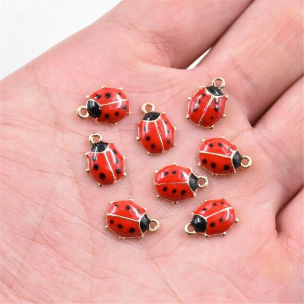 

10pcs cute ladybird ladybug enamel charm pendant for diy bracelet, Silver