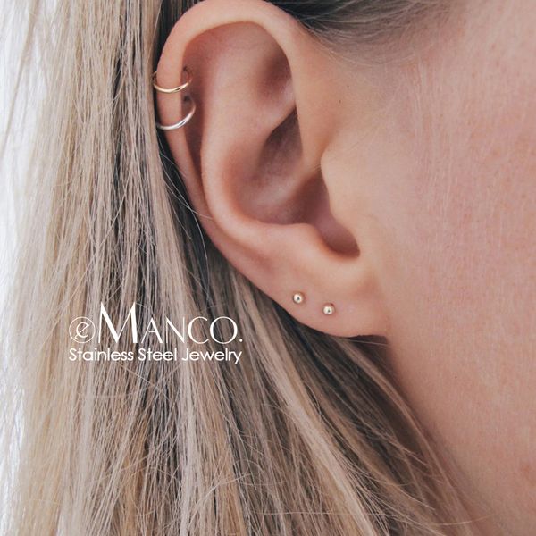 

e-manco korean style stainless steel earrings for women minimalist small stud earrings set fashion jewelry y200323, Golden