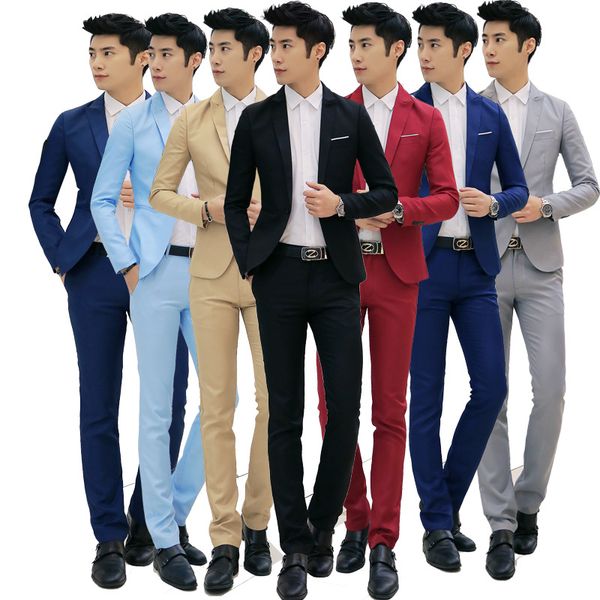 

spring and autumn new style men suit three-piece set (suit + pants + shirt) formal dress korean-style fashion slim fit set, White;black