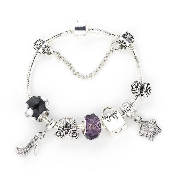 

fashion high heel crystal pendant diy bracelet for women's pandora style cartoon bead bracelet jewelry, Black