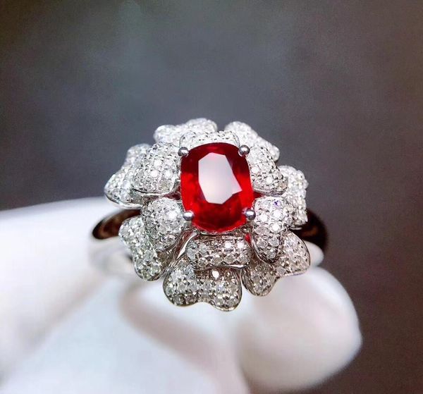 

ruby ring pure 18 k gold jewelry real natural 1.01ct red ruby diamond jewelry anniversary female's rings for women's fine rings, Golden;silver