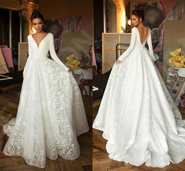 

robe де mariée с длинным рукавом свадебные платья 2020 роскошная lace stain v-образным вырезом принцессы церкви сад невеста неофициальное св, White