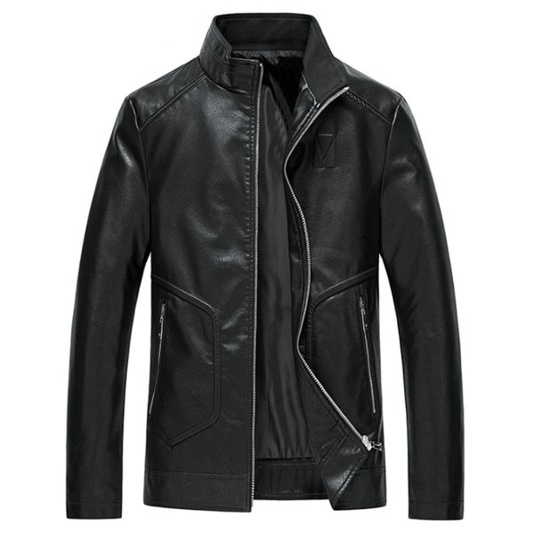 

winter men pu leather jacket casual motorcycle pu leather jacket coat for men solid casual coats jackets plus size 5xl, Black