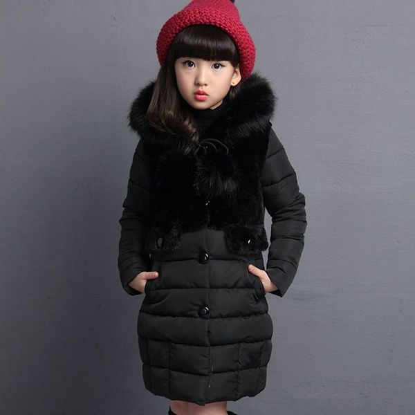 

2019 new fur hooded kids winter coat girls jacket fashion warm coats girls winter coat 4-12 years parka children outerwear, Blue;gray