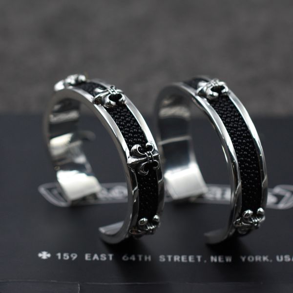 

925 pure silver jewelry making retro anchor flower bracelet taiyin pearl fishskin bracelet, Black