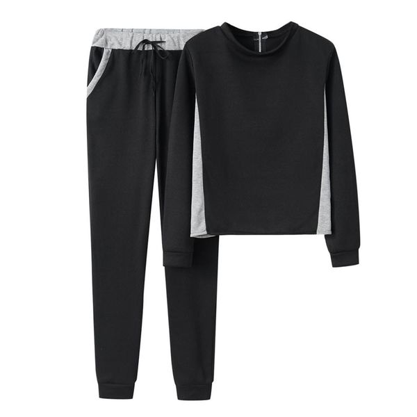 

autumn winter women 2pcs sweatshirt and pant sport suit casual mixed color jogging tracksuit for female outdoor running clothes, Black;blue