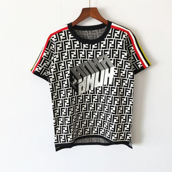 

women luxury new tshirts classic fashion ff letter knitting tshirt europe and america fashion designer short tees selling, White