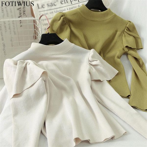 

designer brand ruffle sweater women long sleeve solid knitted sweaters and pullovers slim jumper sueter mujer, White;black