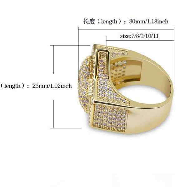 

mens 3d super star gold cz bling bling rings 18k yellow gold plated iced out cubic zirconia micro pave ring hip hop jewelry with gift box, Golden;silver