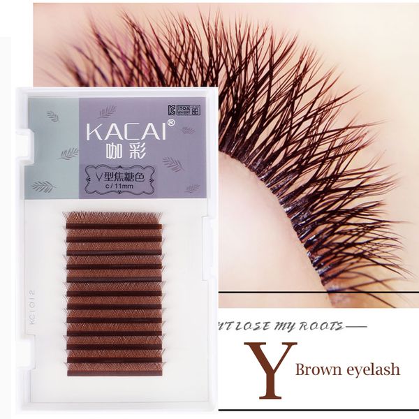 

y shape caramel color mink eyelashes split tips ellipse eyelash extention automatic flowering dense camellia lash root magnetic