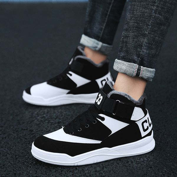 

warm men's boots autumn winter men shoes large size leather plush lace up men ankle boots winter outdoor casual sneakers, Black