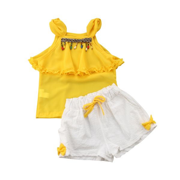 

персонализация девочка одежда 2pcs baby girl kid 2019 лето рукавов bowknot повседневная футболка top vest + шорты одежда, White