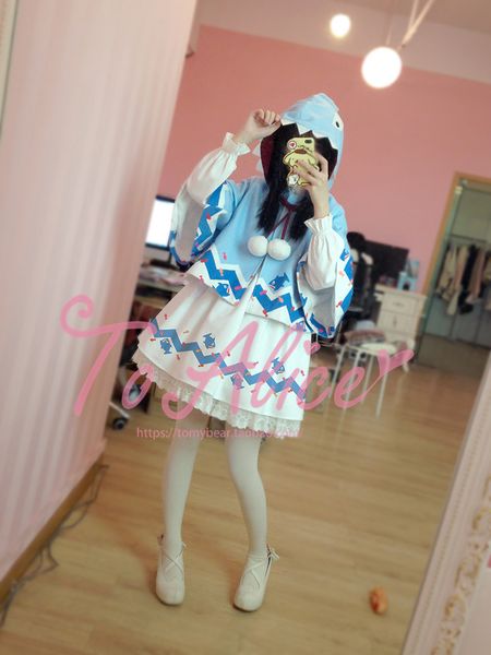 

japanese cute fresh soft sister dress student cute dress cloak jacket + lolita clothing, Black;red