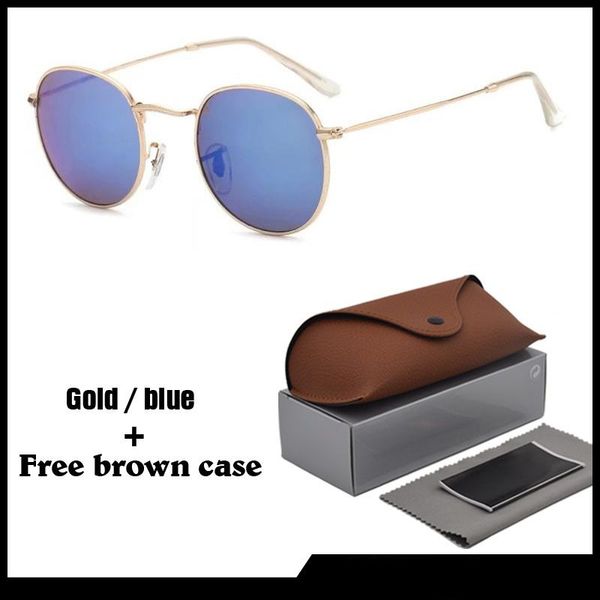 

round sunglasses women men brand design metal frame sport sun glasses eyewear uv400 lens with brown cases and box, White;black