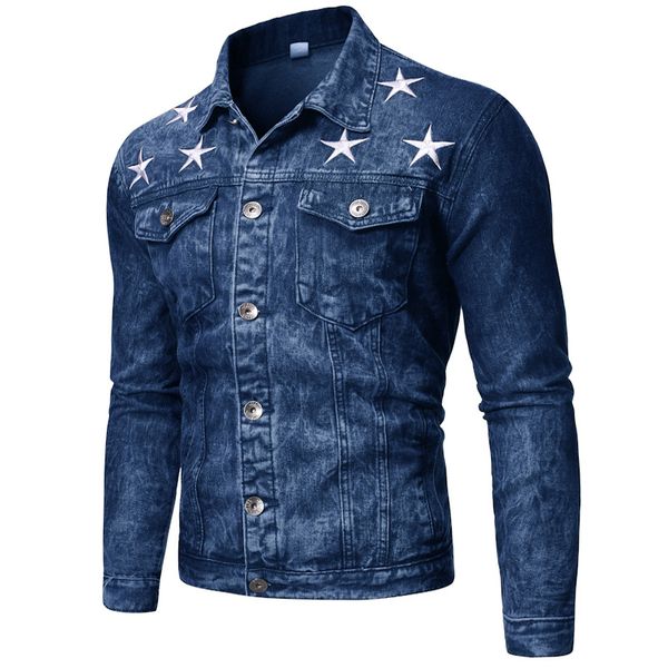 

fashion printed pocket decoration men casual washing denim jacket j05, Black;brown