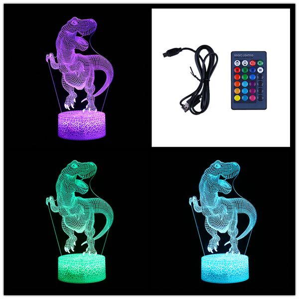 

led 3d dinosaur illuminated lamp home bedroom optical illusion desk night light with 7 color changing animal night lights
