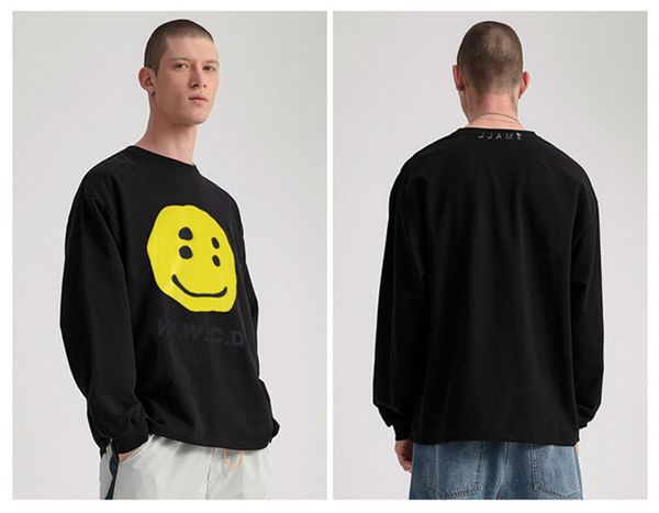 

Smile Face Printed WWCD Mens Tshirts Rapper Fashion Round Neck Long Sleeve Mens Tops Mens Causal Tees