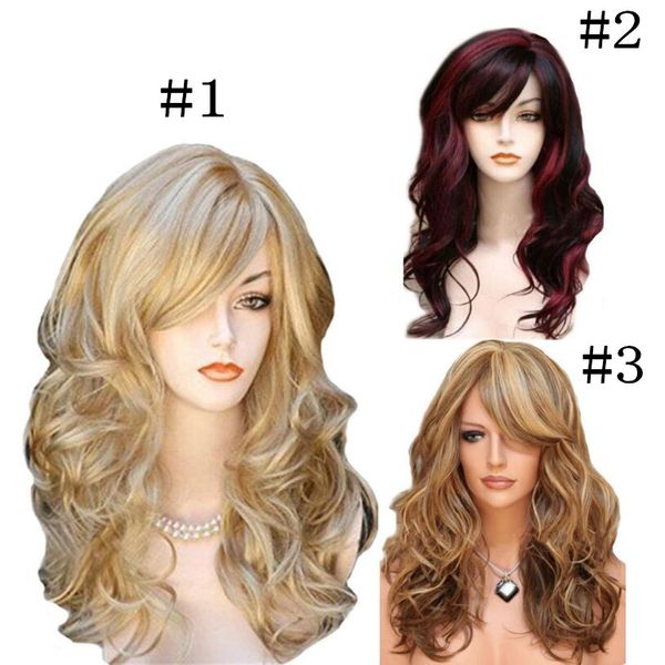 

длинные волнистые синтетический парик черный / коричневый / золотой женщины высокая плотность температуры волос glueless wave косплей вьющие, Black