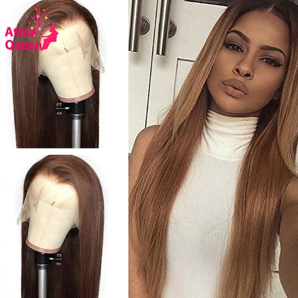 

13x6 brown lace front wig preplucked with baby hair remy long deep part peruvian #4 colored human hair wigs for black women, Black;brown