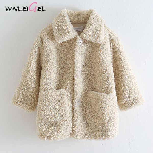 

wlg girls winter coats kids faux fur solid beige pink green, Blue;gray