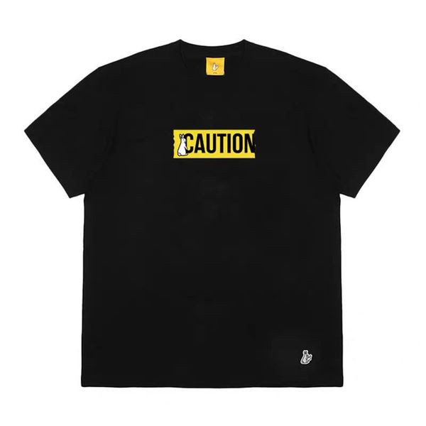 

japanese fashion fr2 basic letter printed short-sleeved caution dirty rabbit hip-hop fashion brand short-sleeved t-shirt, Red