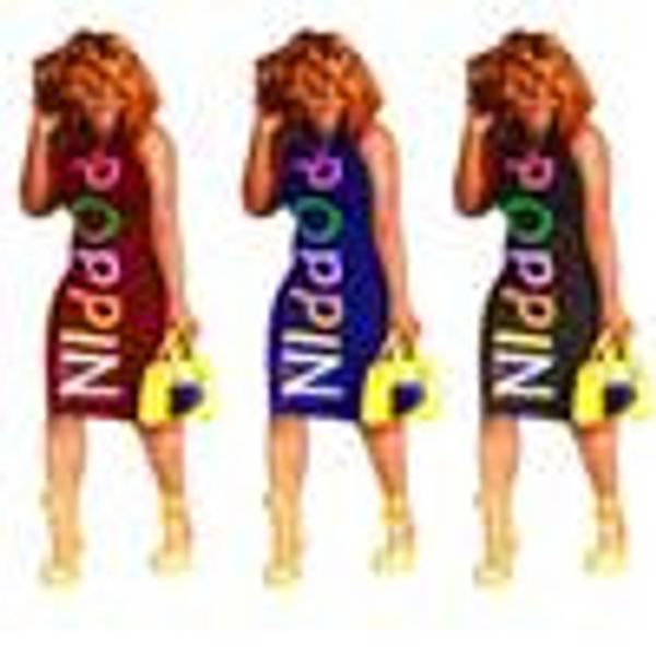

women poppin dress sleeveless vest bodycon dress rainbow letter print one-piece skirt poppin casual beach long dress night clue clothing, White