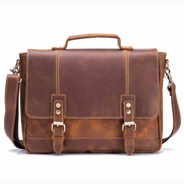 

men's briefcase bags 100% genuine leather business male handbags messenger shoulder crossbody vintage man travel laptote bag