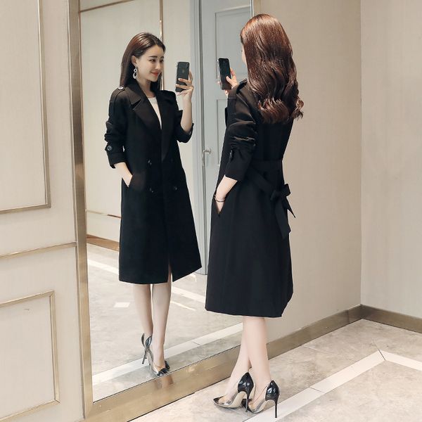 

2018 новый дизайн верхней одежды двухрядные пряжки вскользь плюс размер женская ветровка, Tan;black