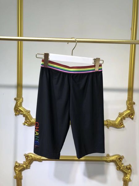 

2019 olid color high ela tic high wai t five point hort pant ca ual women black pant