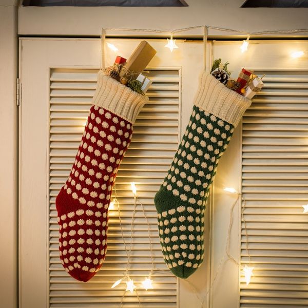 

1pc knitted knitted ornaments gift bags decorative pendant candy bags polka dot pendant christmas socks sports socks, Black