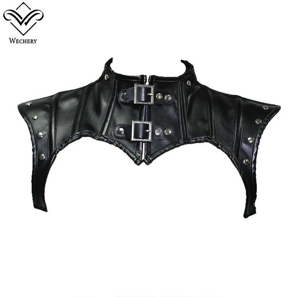 

wechery cut out shapewear short gothic shoulder women's steampunk lace up accessories leather rivets corsets j190701