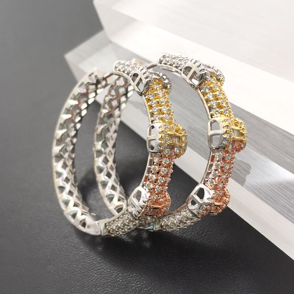 

lanyika fashion jewelry trendy shiny big ear loops micro plated luxury wedding birthday earrings lucky bridal daily gift, Golden;silver