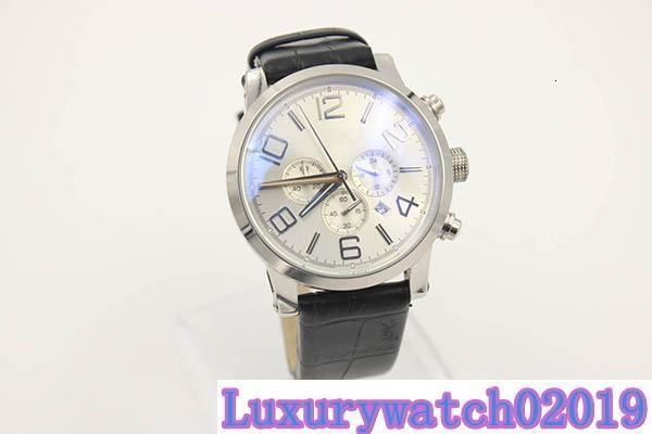 

promotion quartz chronograph time men platinum bezel white dial analog silver skeleton leather belt watch, Slivery;brown