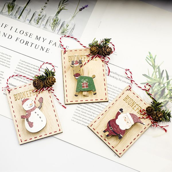 

creative painted wooden board christmas tree ornaments santa claus reindeer hanging pendants christmas decorations postcard clip