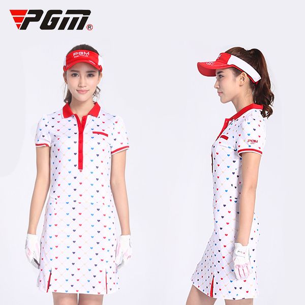 

pgm women printing dress fitness lady tennis slim sportswear short sleeve summer wicking golf/tennis dress d0372, Black;red