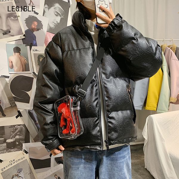 

legible parka men leather winter jacket men thicken warm stand outwear solid casual coat clothing 4xl 5xl, Black