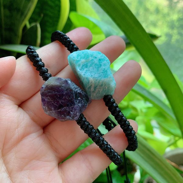 Reiki Healing Energy Crystal Stone Rock Rock Mineral Nuggets Quartz Braceletes Artesanato Mão Natural Amazonite Amethysts Bracelets