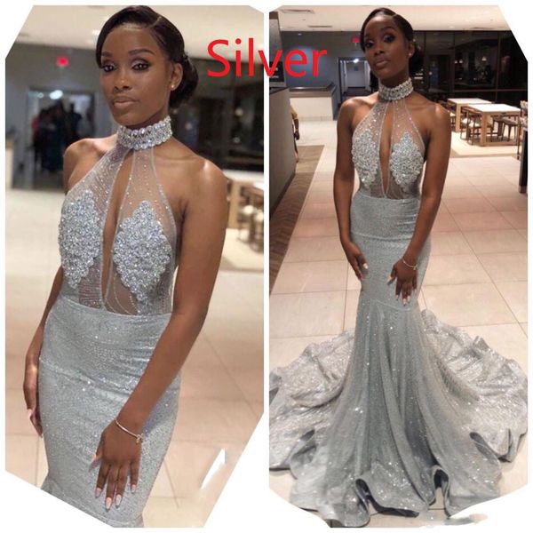 2020 Gold Sequined Mermaid Prom Dresses Shinning Backless