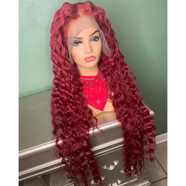 Fashion 180 Density Burgundy Long Kinky Curly Hair Heat Resistant